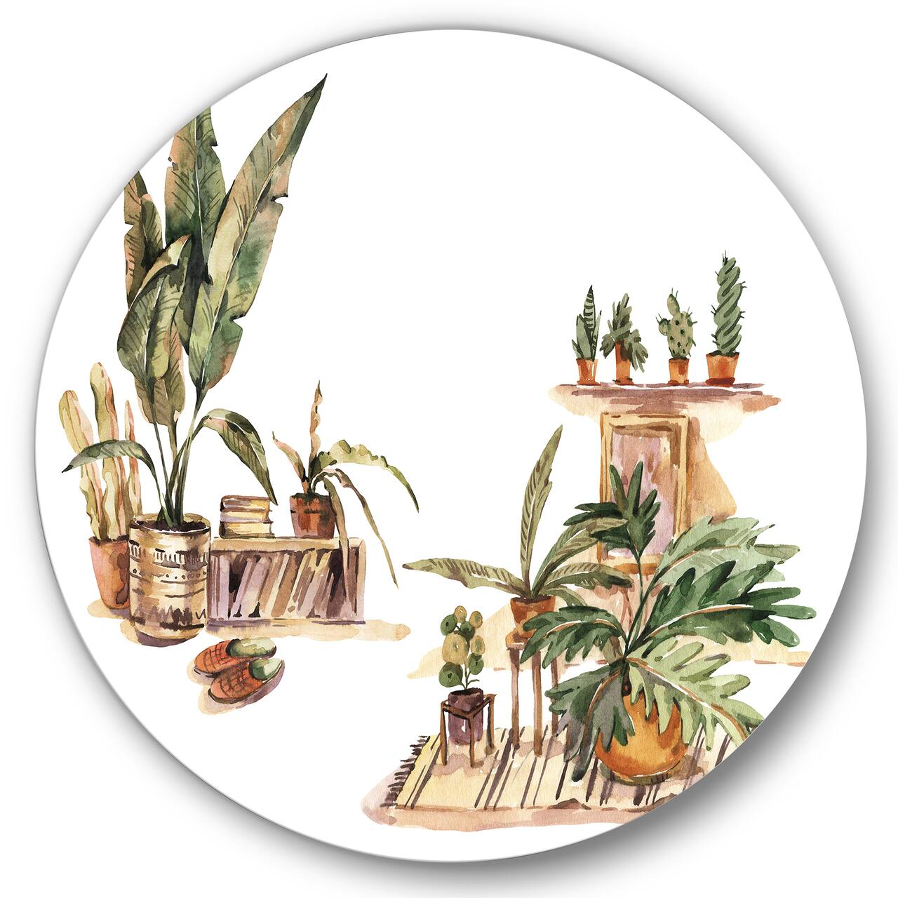 Designart - Indoor House Plants Urban Jungle III - Traditional Metal Circle Wall Art